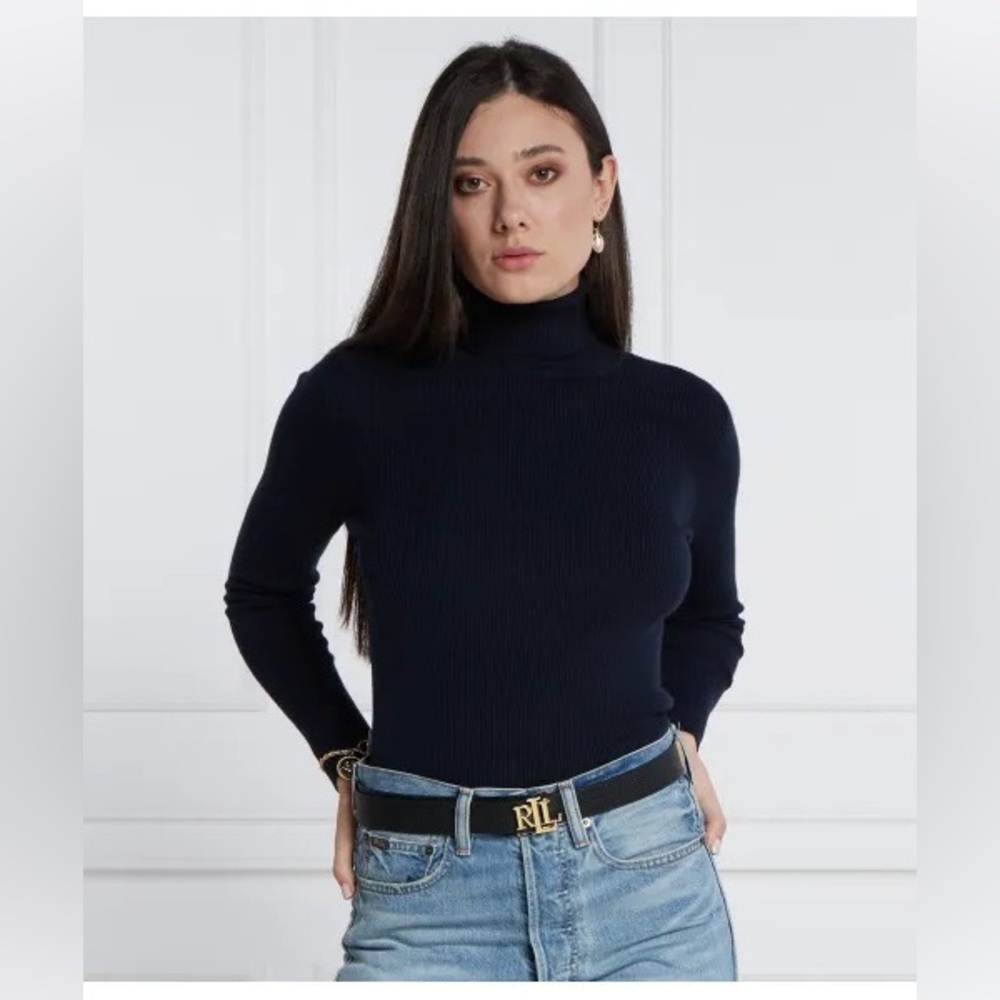 Lauren by Ralph Lauren Navy Ribbed Turtleneck Sweater